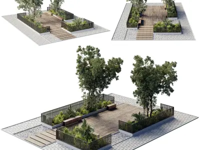 Urban Environment - Urban Furniture Bench with Plants Set 56 3D model