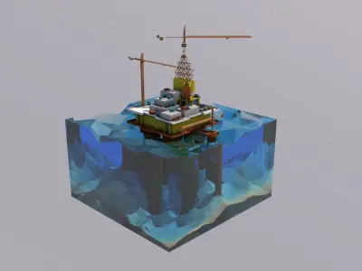 Lowpoly Style Oilrig Model  3D model