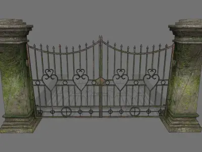 wall set wooden fence with iron railings Low-poly 3D model