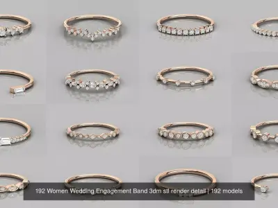 192 Women Wedding Engagement Band 3dm stl render detail 3D Model Pack