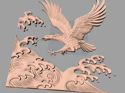 Animal Flying Eagle 3D STL Model used for CNC Carving E617 3D model