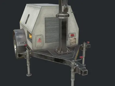 PBR Mobile Light Tower Generator - Portable Generator Low-poly 3D model