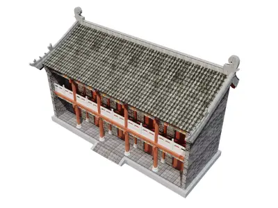 Japan Two-Storey Hall - Grey-Brick Historic Pavilion 3D model