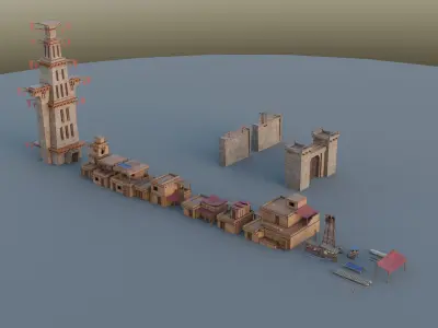 Destert town Set Low-poly 3D model