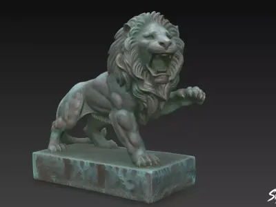 Lion Statue V24 Low-poly 3D model
