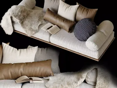 Window seat and pillows 3D model