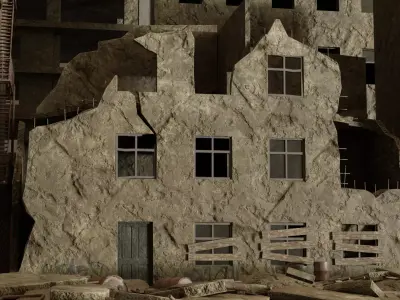 Post apocalyptic destroyed street Low-poly 3D model