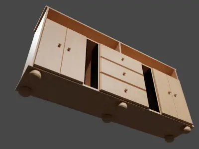 Multi-cabinet wooden entertainment center with drawers Low-poly 3D model
