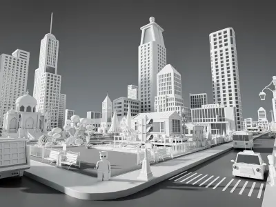 415 Stylized City Elements  Kitbash Collection Low-poly 3D model
