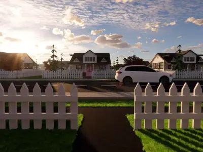 3D Neighborhood Model 2 residential area with houses and trees 3D model