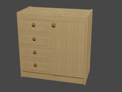 Clothing cabinet with 4 drawers and a door 3D model