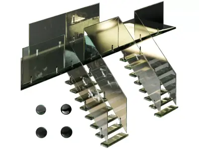Set of glass railings with stairs 3D model