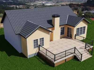 Low Poly Suburban Exterior House Game Ready 3D Model Low-poly 3D model