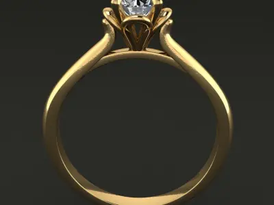 Floral Solitaire 4 Prong Diamond Engagement Ring 3D print model