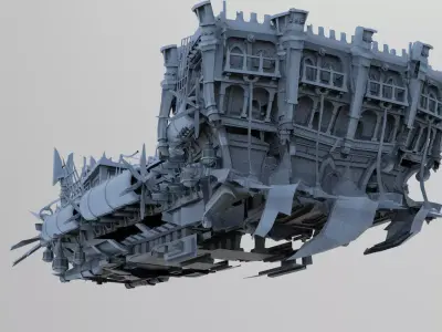 Fantasy Manowar Ship hull base 1 Low-poly 3D model