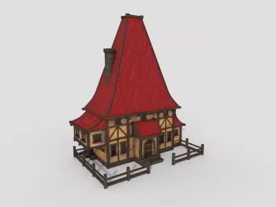 Medieval Building A10 Wood Red - Scenery Backdrop House Low-poly 3D model