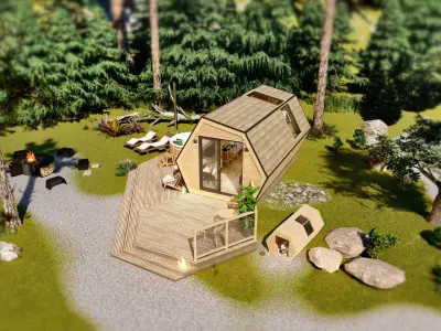 Multipurpose Glamping Pod ARIA basic dwg plans 3D model