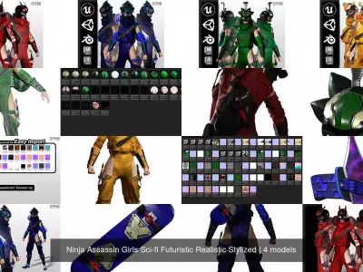 Ninja Assassin Girls Sci-fi Futuristic Realistic Stylized 3D Model Pack