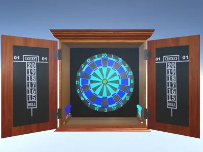 dart board cabinet with darts  Low-poly 3D model