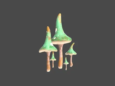 Fantasy Mushroom G09 Green Orange - Scene Backdrop Design Low-poly 3D model