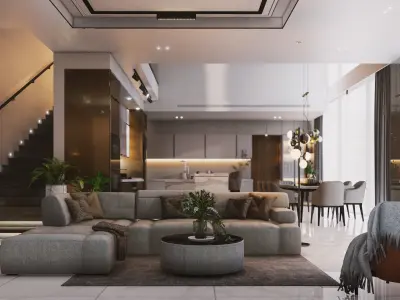 Hill House Interior Scene Kitchen Living Room Modern Design Free 3D model