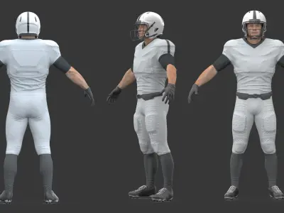  Man White Uniform T-Pose American Football Players 