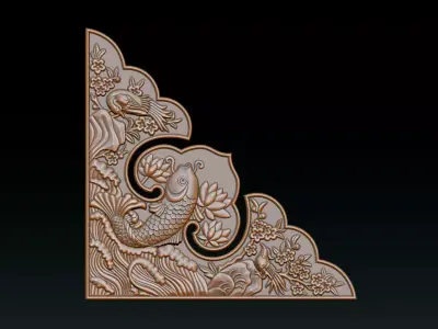 Oriental Koi Fish Corner Relief 3D print model
