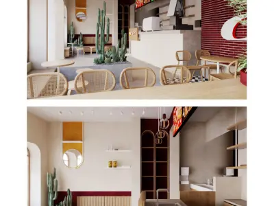 Fast Food Restaurant And Space Saving Low-poly 3D model