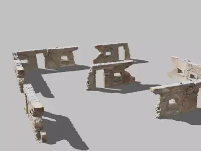 House Wall Ruins Stone Scan Modules PBR Low-poly 3D model