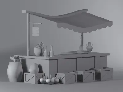 Low poly 3D modal-stall-store Low-poly 3D model