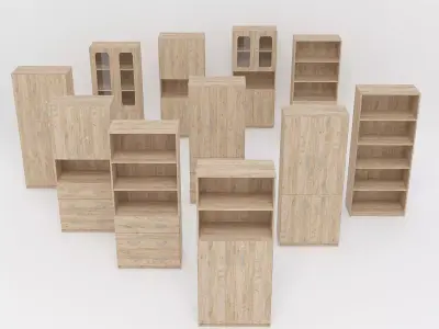 Wooden Cabinet Set 3 3D model
