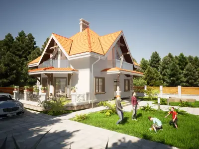 3D House Model with people in yard 3D model