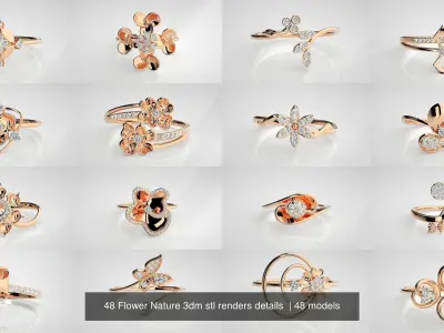 48 Flower Nature 3dm stl renders details  3D Model Pack
