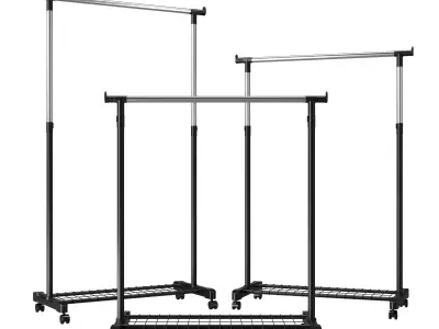 Single mobile hanger with shoe rack 3D model