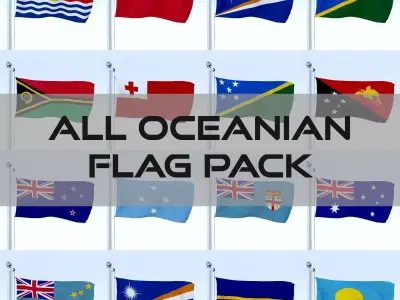 All Oceanian Flag Pack Low-poly 3D model