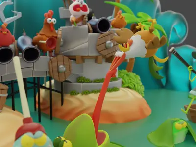 Frogs vs Chickens  Low-poly 3D model