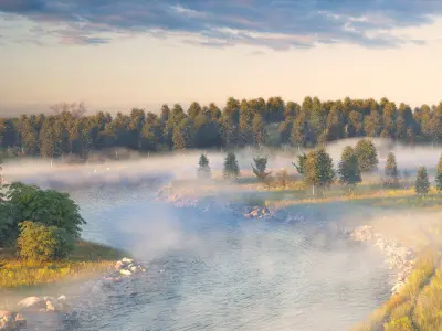 Assembled scene - Morning on the river 3D model
