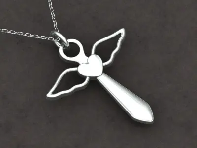 Guardian Angel Wings Cross pendant 3D print model
