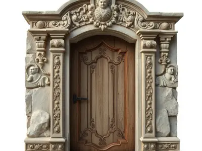 Ornate Wooden Door with Stone Architrave Model Pack Low-poly 3D model