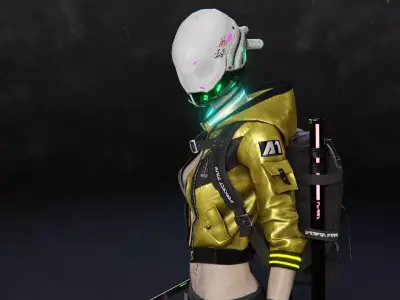 Futuristic Cyberpunk Samurai Girl - Rigged 3D model