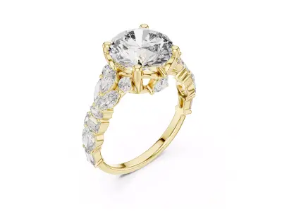Round Diamond Statement Ring Side Stone Engagement Ring CAD 3DM 3D print model