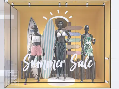 Summer Store Front with female mannequin 3D model