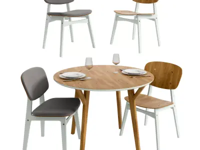 CIRCLE set round dining table with two chairs 3D model