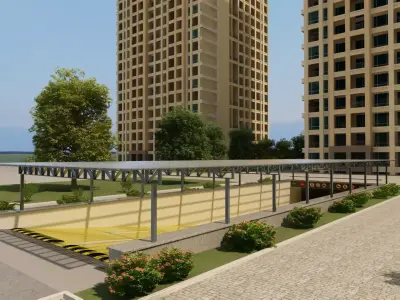 Underground Parking Entrance and Apartment Building 3D model purchase