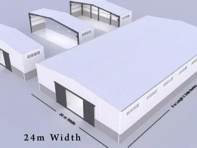 Steel Structure Warehouse - 24m X adjustable length - 3D model