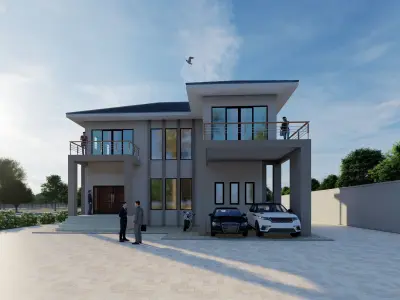 House building exterior design Low-poly 3D model
