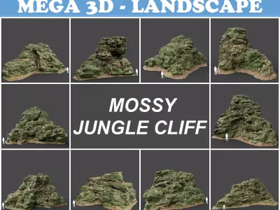 Low poly Mossy Jungle Cliff 210323 Low-poly 3D model