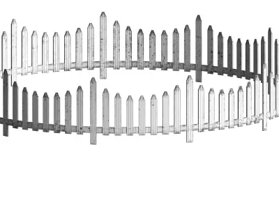 Circular wooden fence set Low-poly 3D model