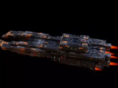 Spaceship with flames Low-poly 3D model