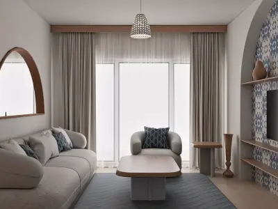 Mediterranean Apartment Interior Complete 3D Scene  Floor Plan Low-poly 3D model